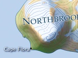 Die Northbrook-Insel in der Karte von Franz-Josef-Land im hellen Kartenstil